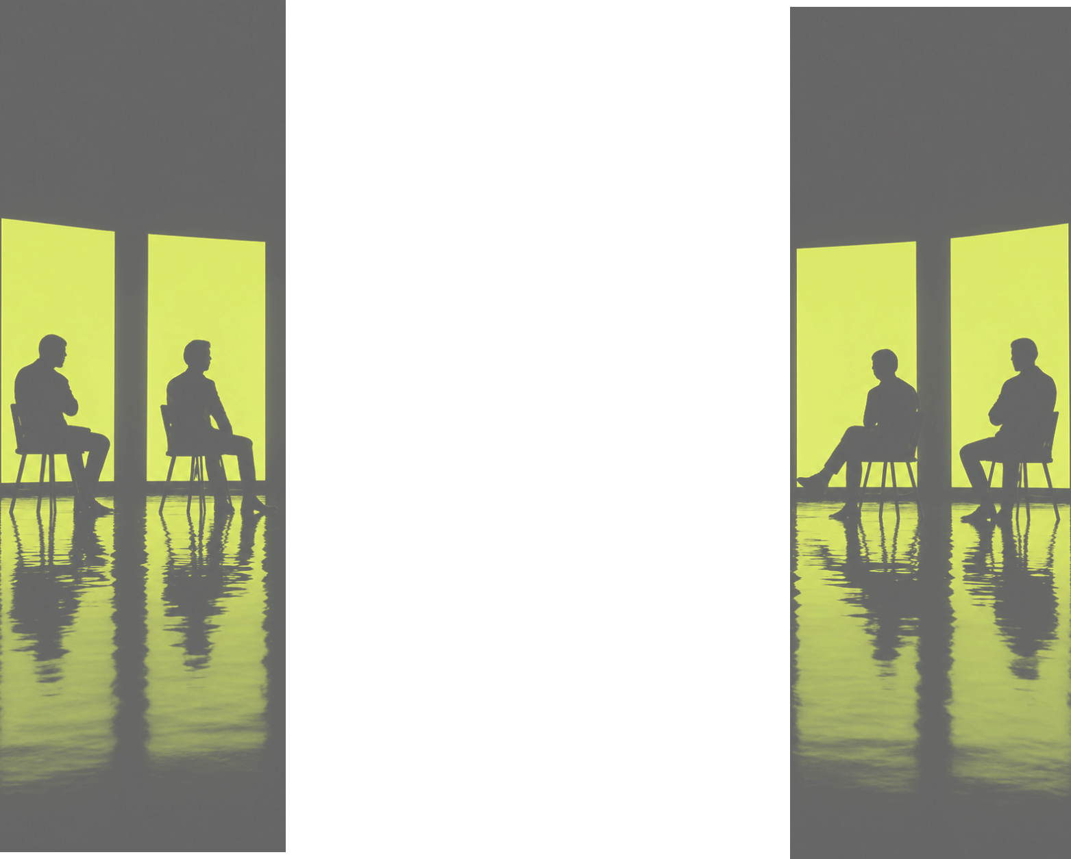 Silhouettes of people seated with green illuminated panels